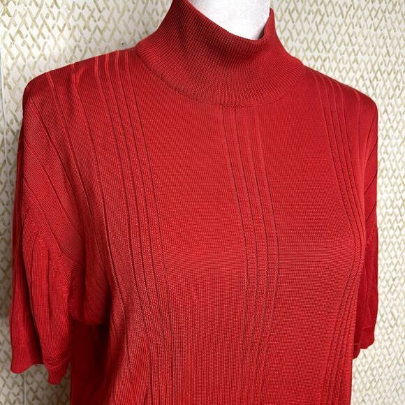 Vintage Evan-Picone 100% Silk Knit Red Mock Neck Short Sleeve Top Size L - Picture 2 of 9